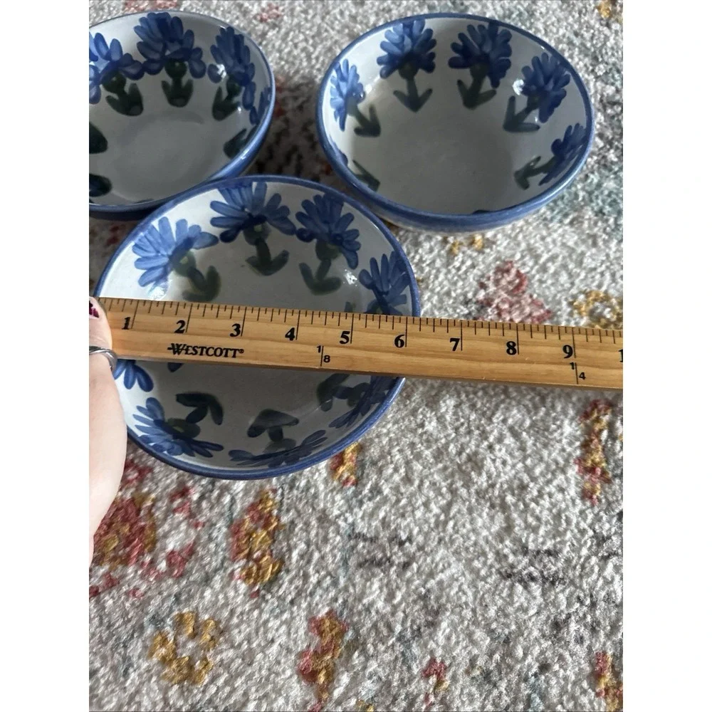 3 Louisville Stoneware Pottery Bachelor Button Coupe Cereal Bowl Blue Cornflower